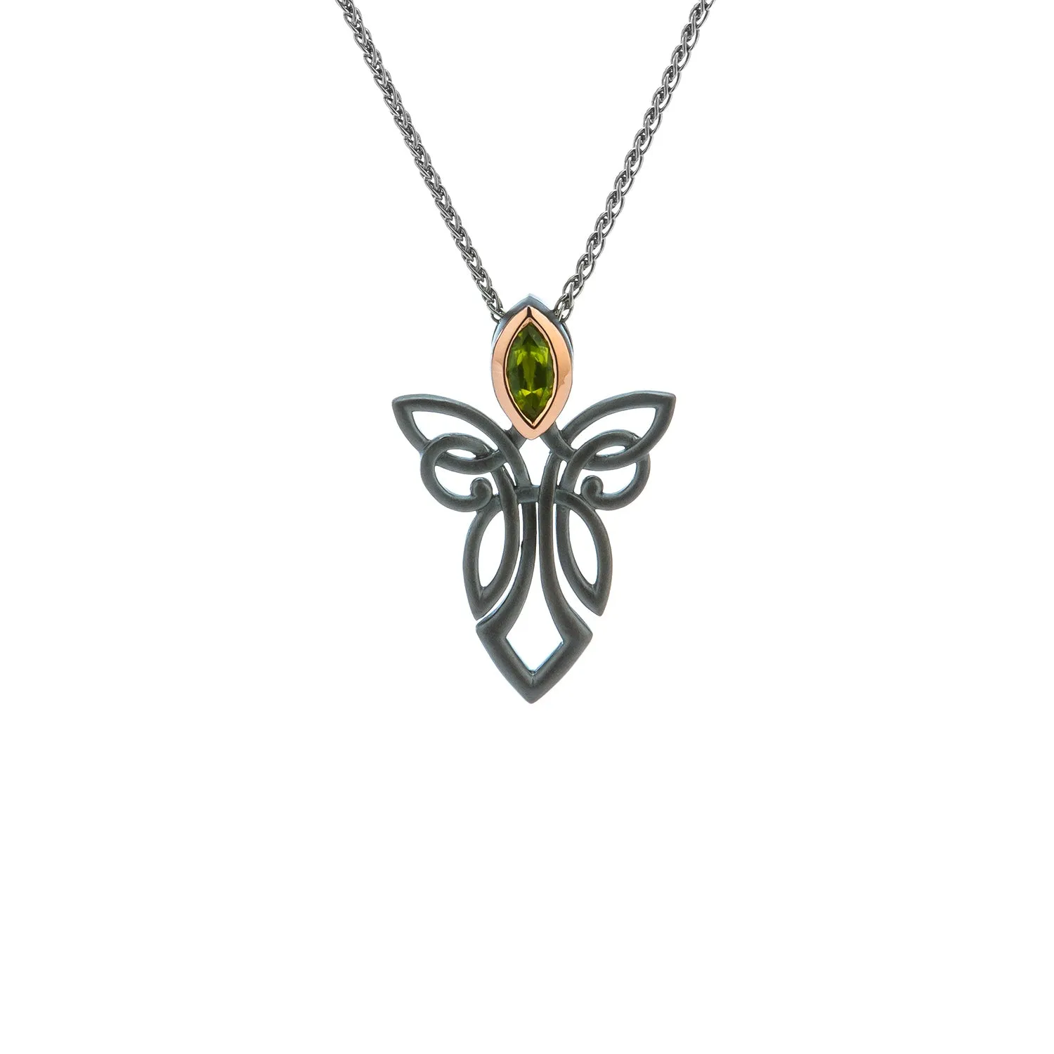 Darkened Silver and 10k Rose Gold Guardian Angel Pendant-Amethyst/Topaz/Peridot