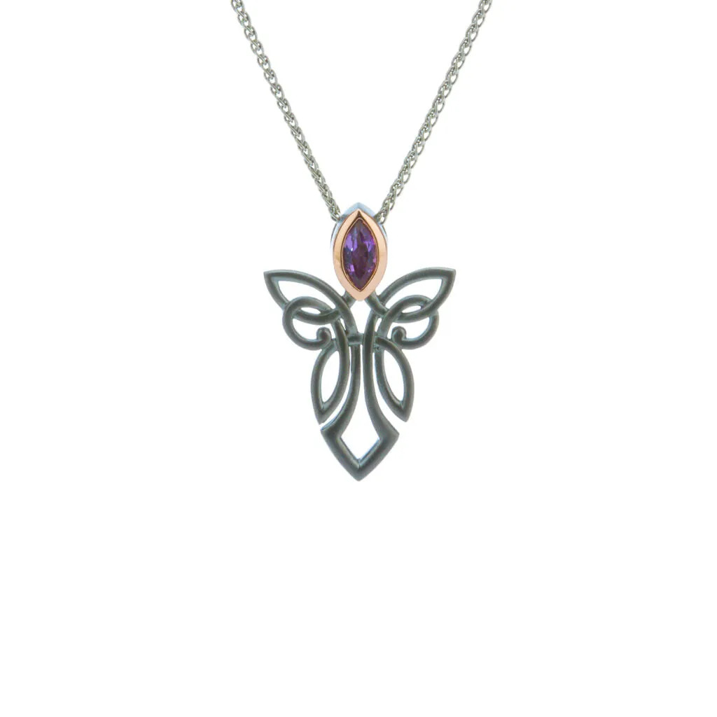 Darkened Silver and 10k Rose Gold Guardian Angel Pendant-Amethyst/Topaz/Peridot