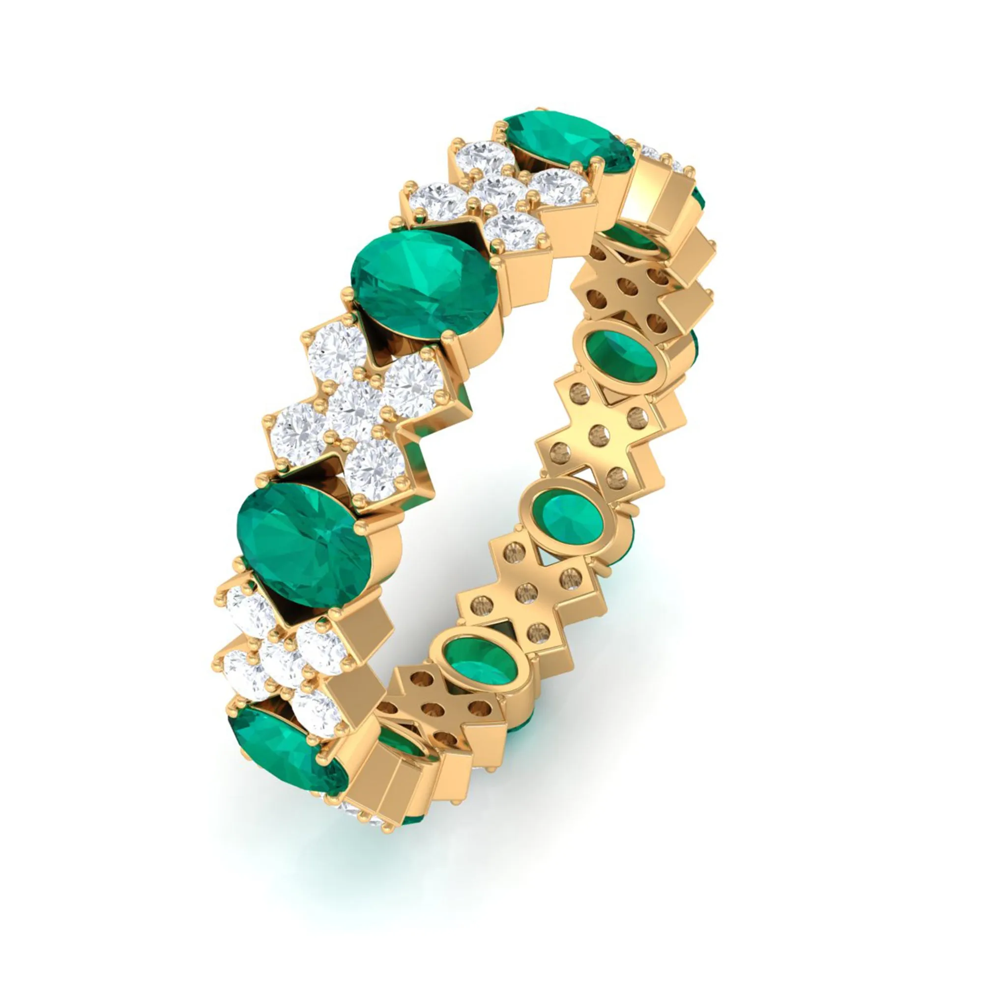 Designer Eternity Ring with Emerald and Moissanite