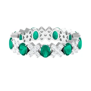 Designer Eternity Ring with Emerald and Moissanite