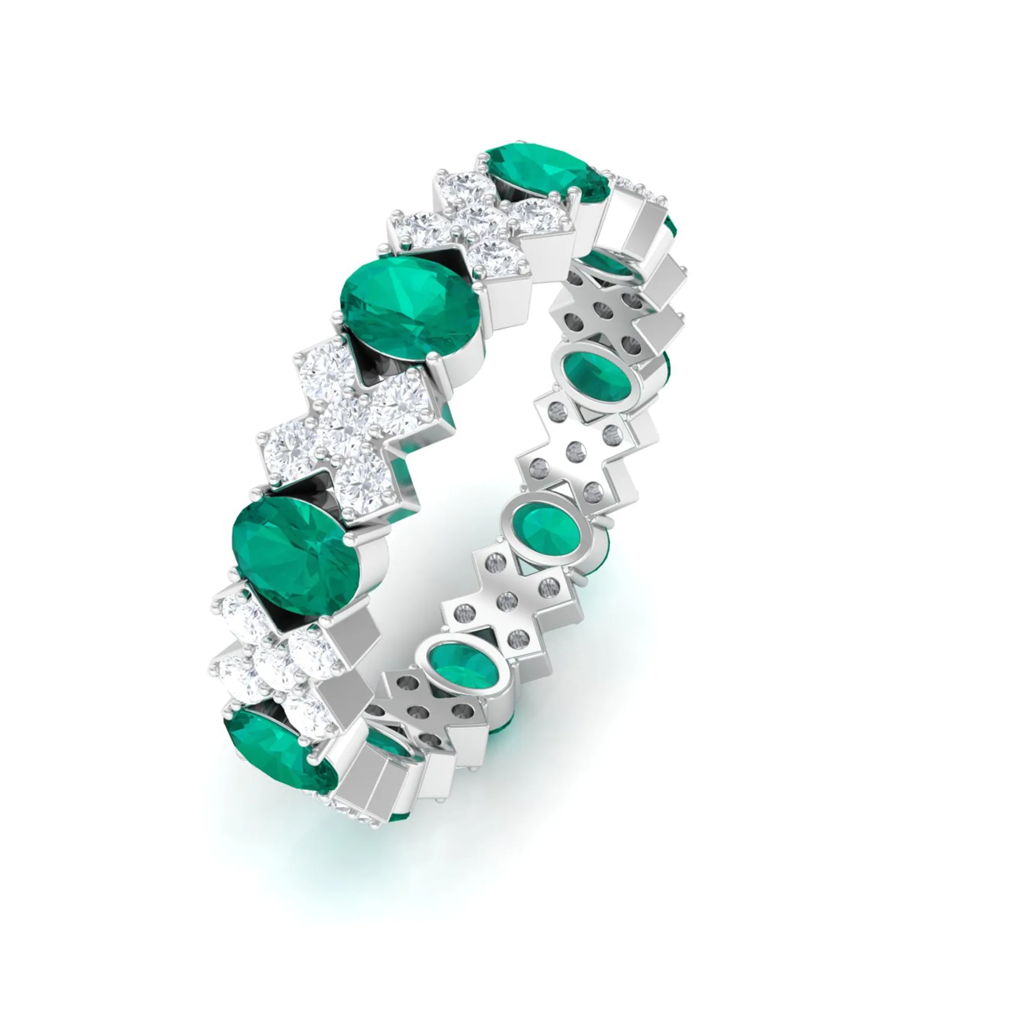 Designer Eternity Ring with Emerald and Moissanite