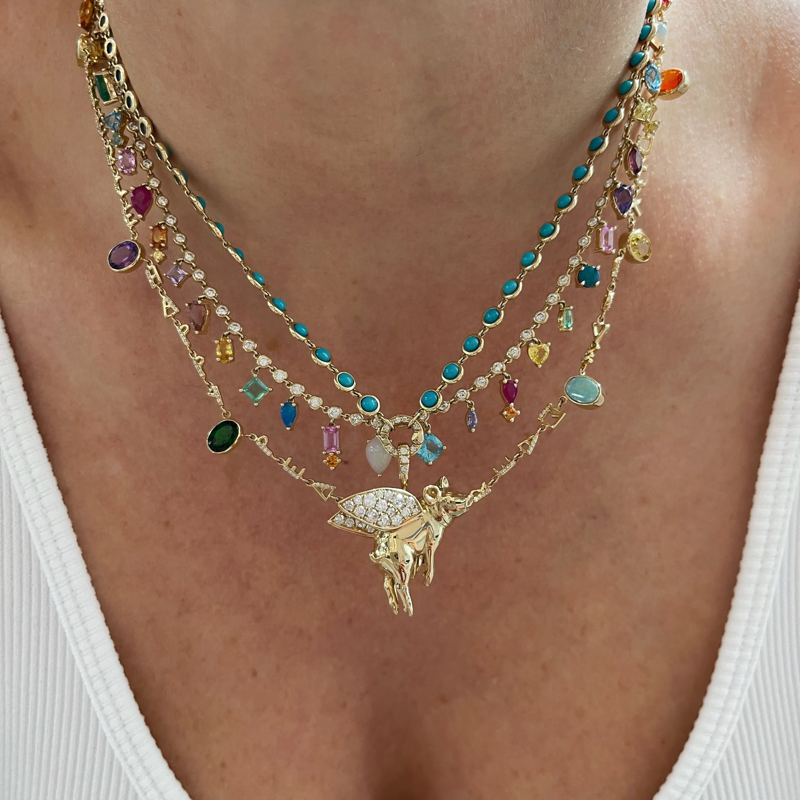 Diamond & Gemstone Drop Shaker Necklace