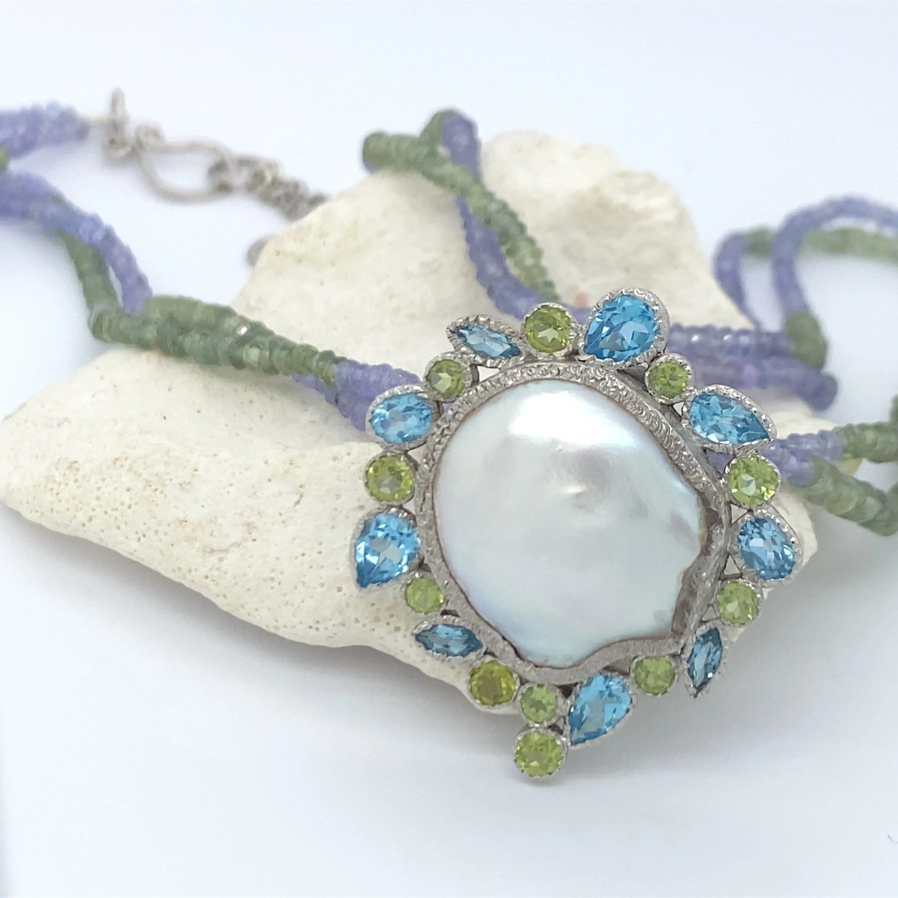 Dream of Moorea - Silver and Baroque Pearl Pendant, Double Strand