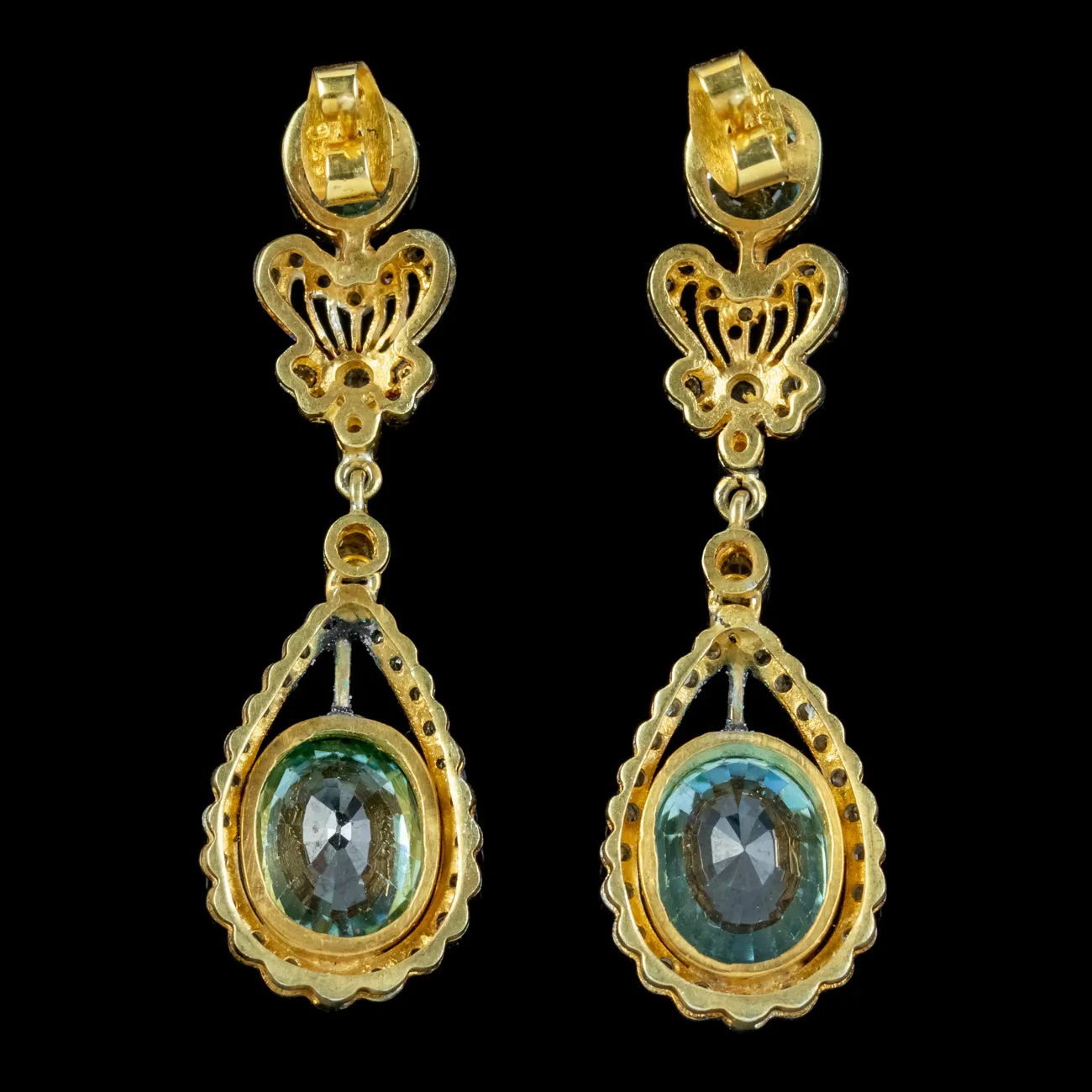 Edwardian Style Blue Zircon Diamond Earrings 7.8ct Of Zircon