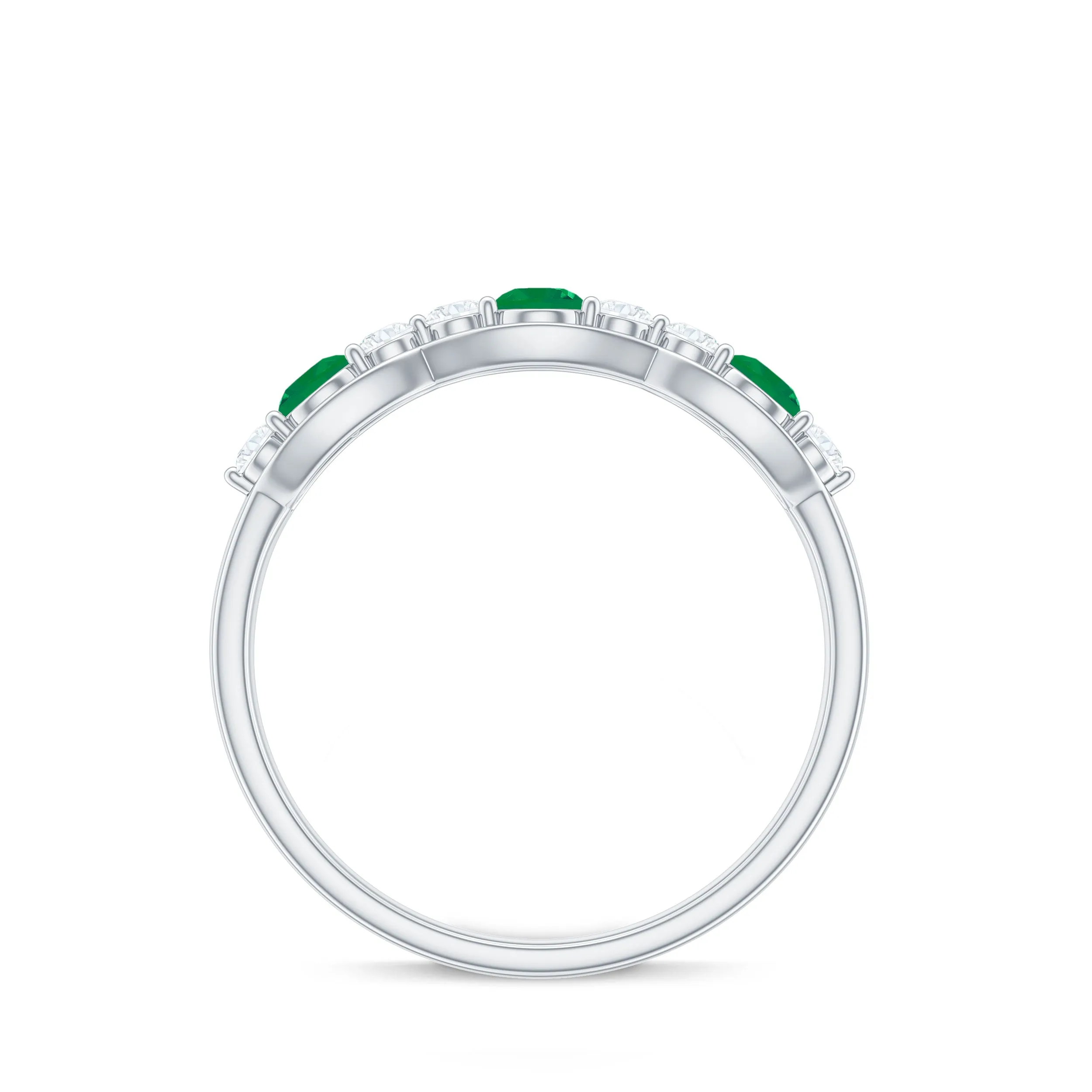 Emerald and Diamond Wedding Anniversary Band Ring