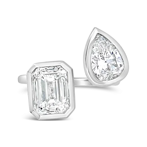 Emerald cut & Pear Shaped Diamond Ring