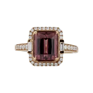 Emerald-Cut Zircon and Diamond Halo Ring