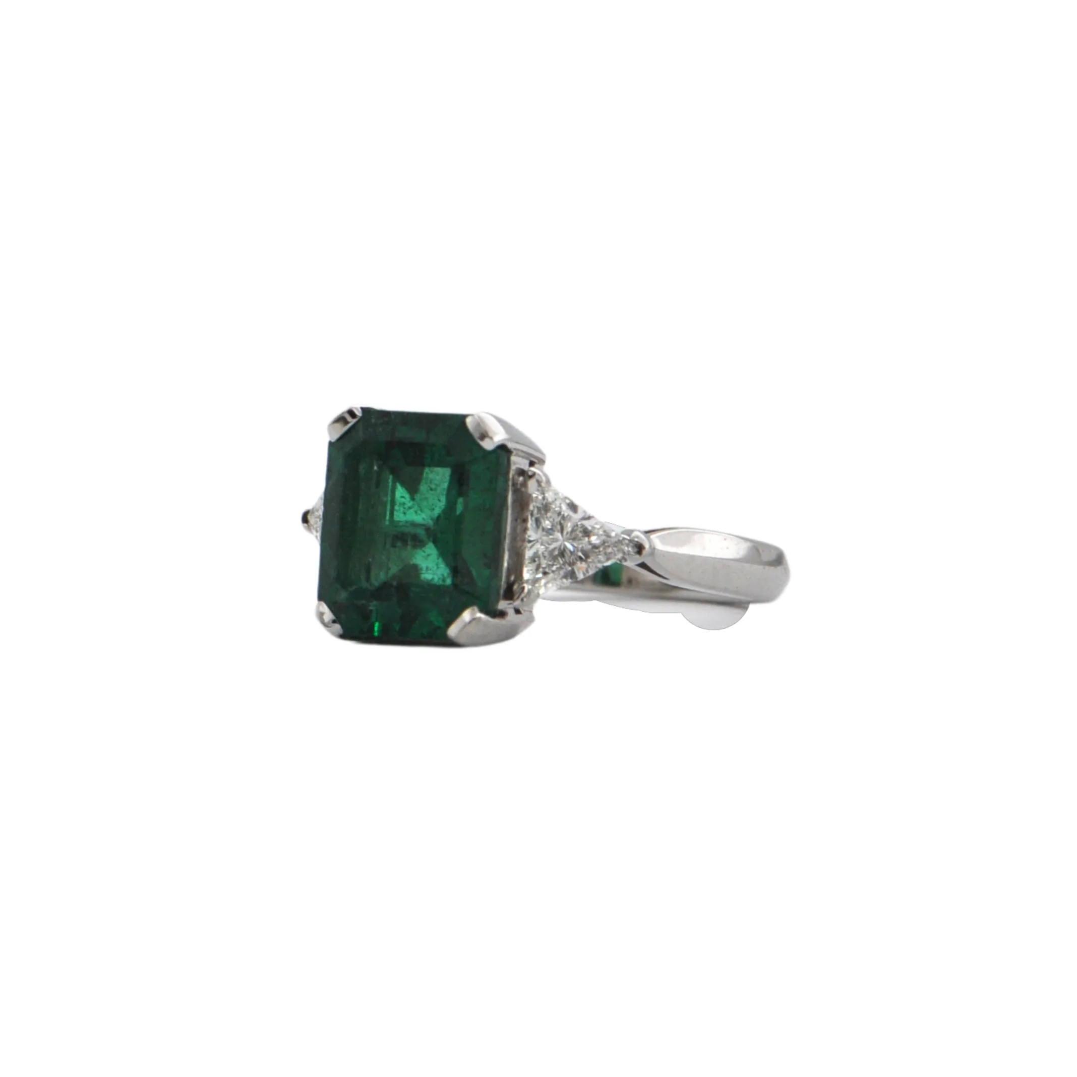 Estate Emerald and Diamond 18K White Gold Ring