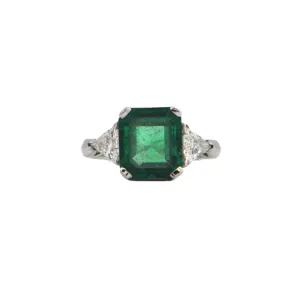 Estate Emerald and Diamond 18K White Gold Ring