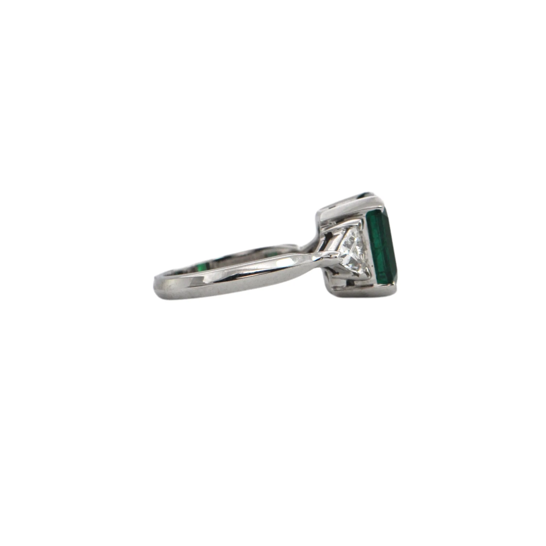 Estate Emerald and Diamond 18K White Gold Ring