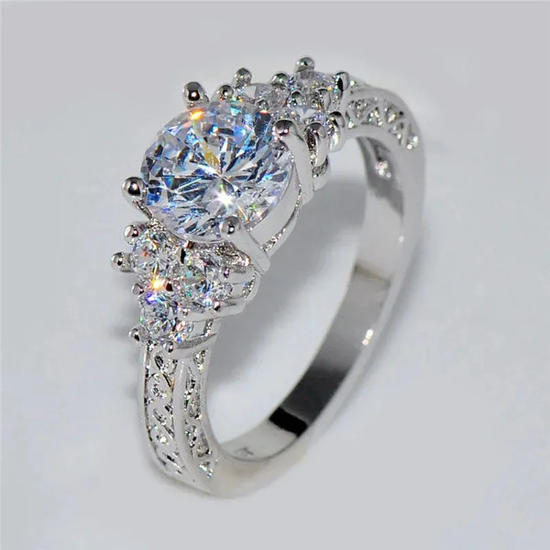 Exquisite Fashion Silver Color Engagement Rings for Women Fashion White Zircon Crystal Ring Anniversary Bridal Wedding Jewelry