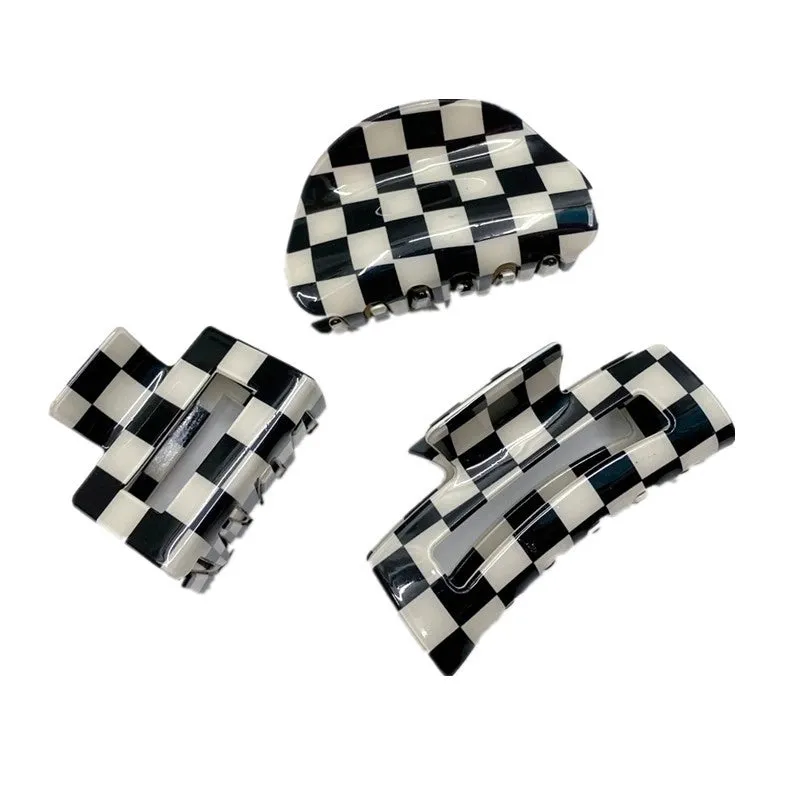 Fashion Black White Checkerboard Hairpin Large Grab Clip