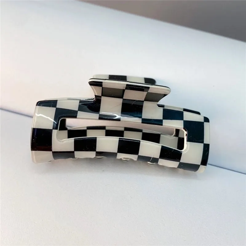 Fashion Black White Checkerboard Hairpin Large Grab Clip