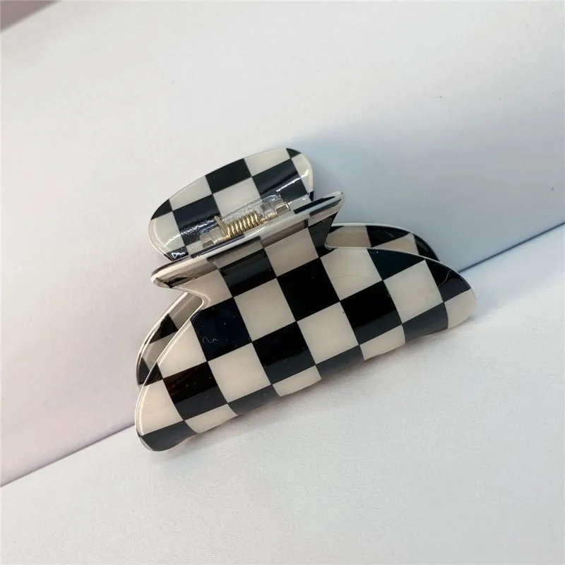 Fashion Black White Checkerboard Hairpin Large Grab Clip