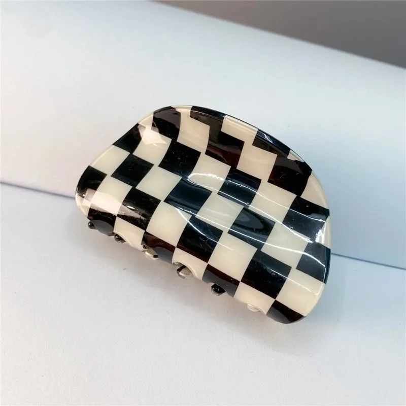 Fashion Black White Checkerboard Hairpin Large Grab Clip