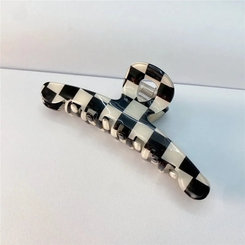 Fashion Black White Checkerboard Hairpin Large Grab Clip