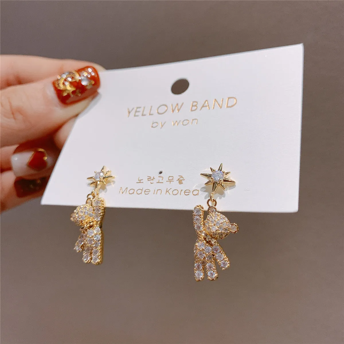 Fashion Exquisite Zircon Stud Earrings Woman Simple Cute Star Bear Crystal Statement Earring Jewelry Gift  Korean