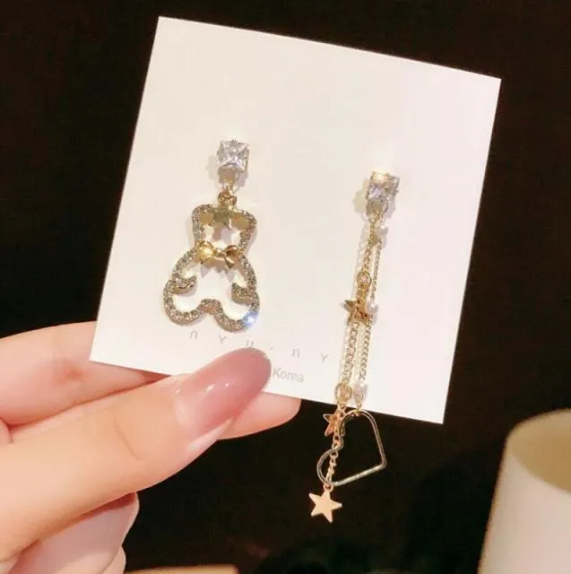 Fashion Exquisite Zircon Stud Earrings Woman Simple Cute Star Bear Crystal Statement Earring Jewelry Gift  Korean