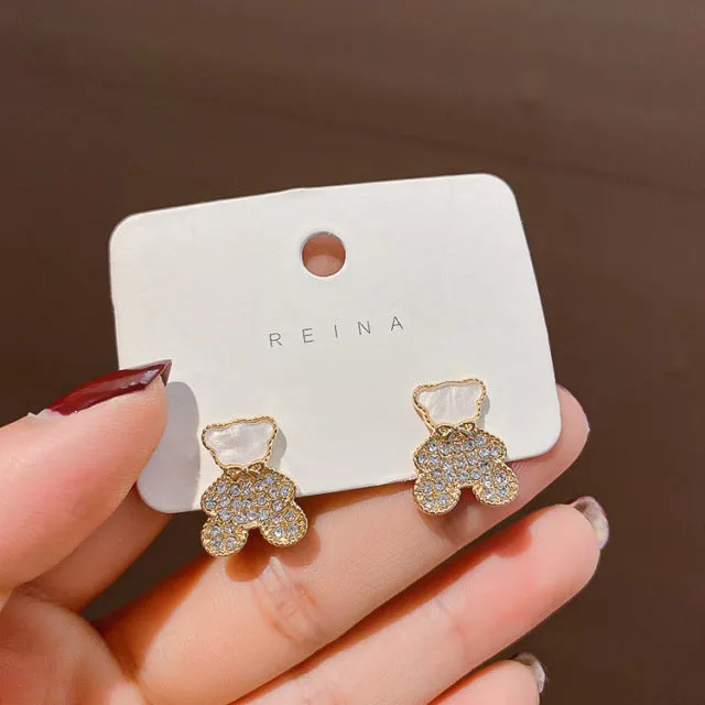 Fashion Exquisite Zircon Stud Earrings Woman Simple Cute Star Bear Crystal Statement Earring Jewelry Gift  Korean