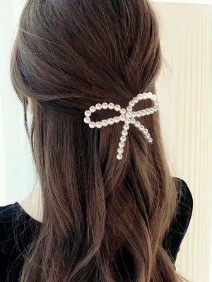 Faux Pearl Bow Decor Alligator Hair Clip for Women Barrette Styling Hair