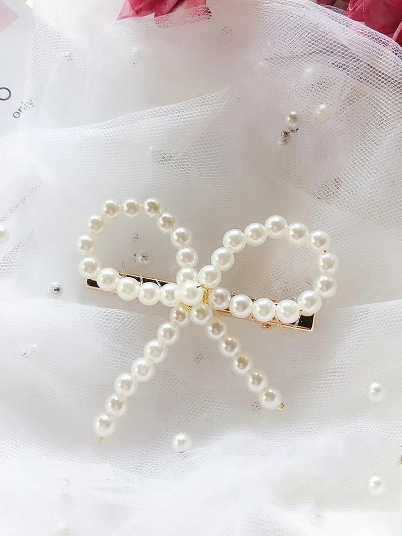 Faux Pearl Bow Decor Alligator Hair Clip for Women Barrette Styling Hair