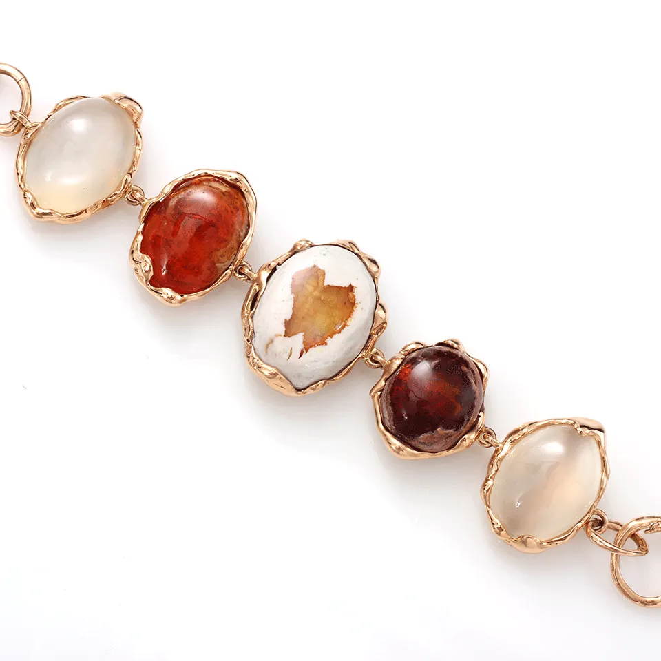 Fire Opal And Rainbow Moonstone Bracelet