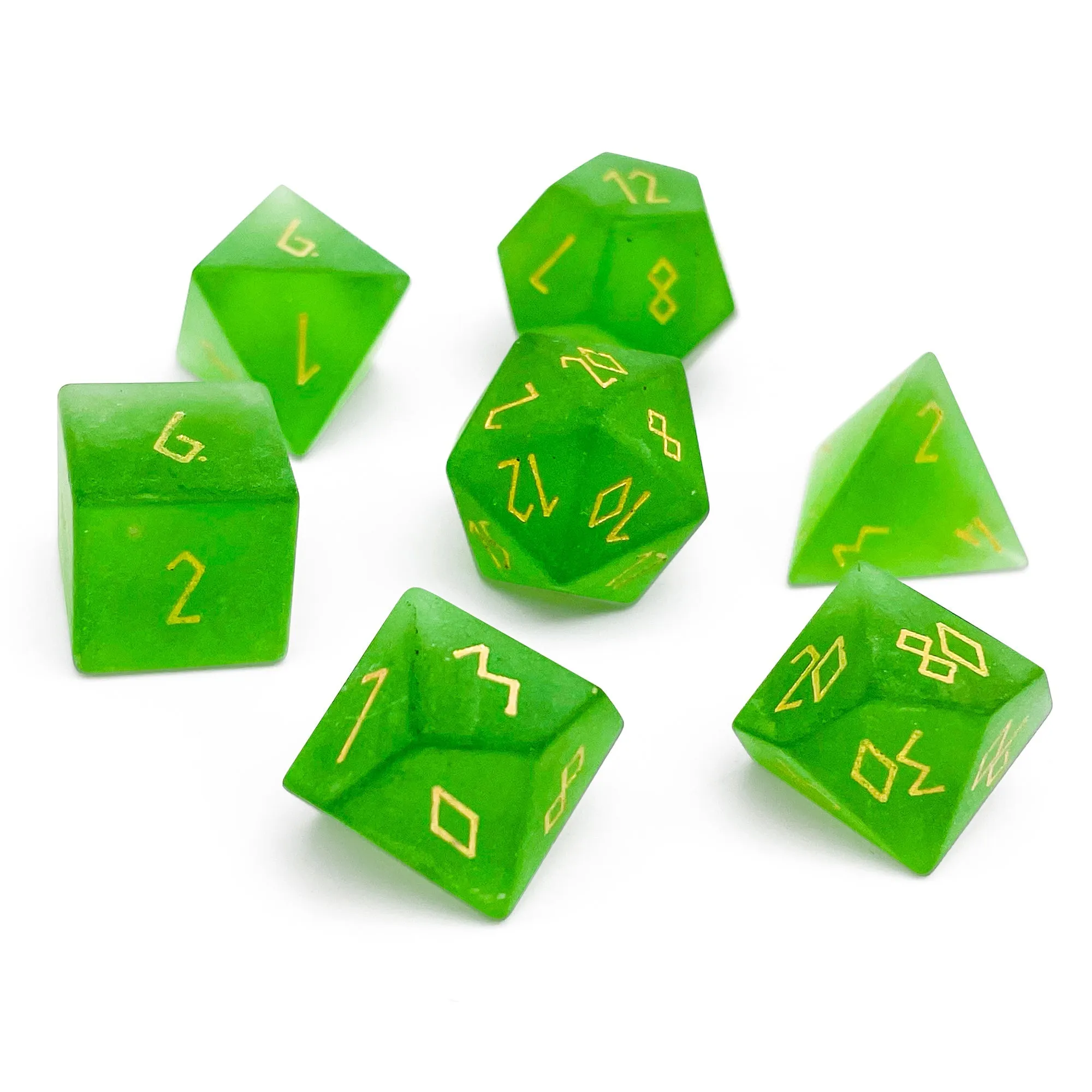 Frosted Zircon Emerald - 7 Piece RPG Set Zircon Glass Dice