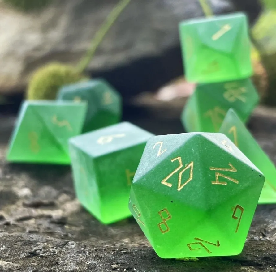 Frosted Zircon Emerald - 7 Piece RPG Set Zircon Glass Dice