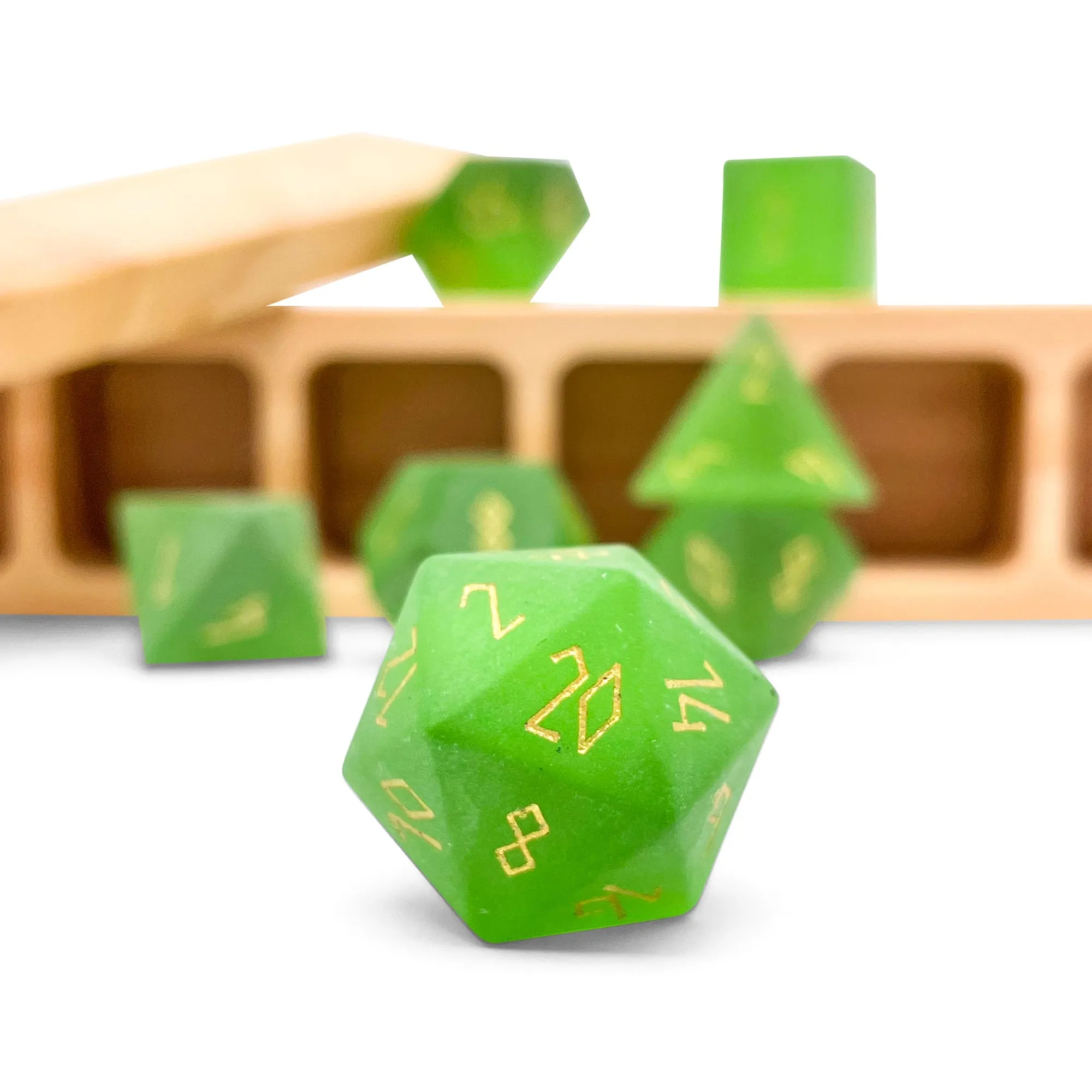 Frosted Zircon Emerald - 7 Piece RPG Set Zircon Glass Dice