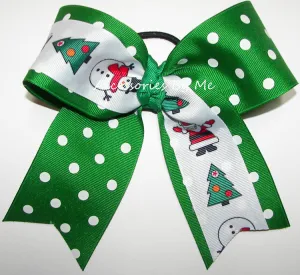 Frosty Snowman Green Cheer Bow