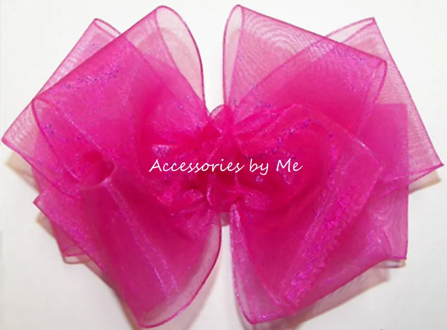 Fuchsia Pink Organza Hair Bow