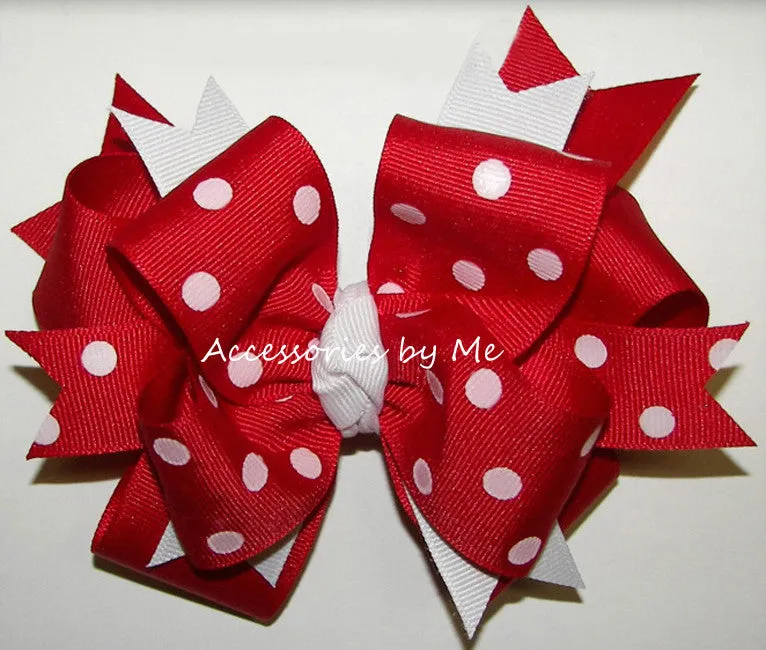 Funky Red White Polka Dot Pigtail Hair Bows