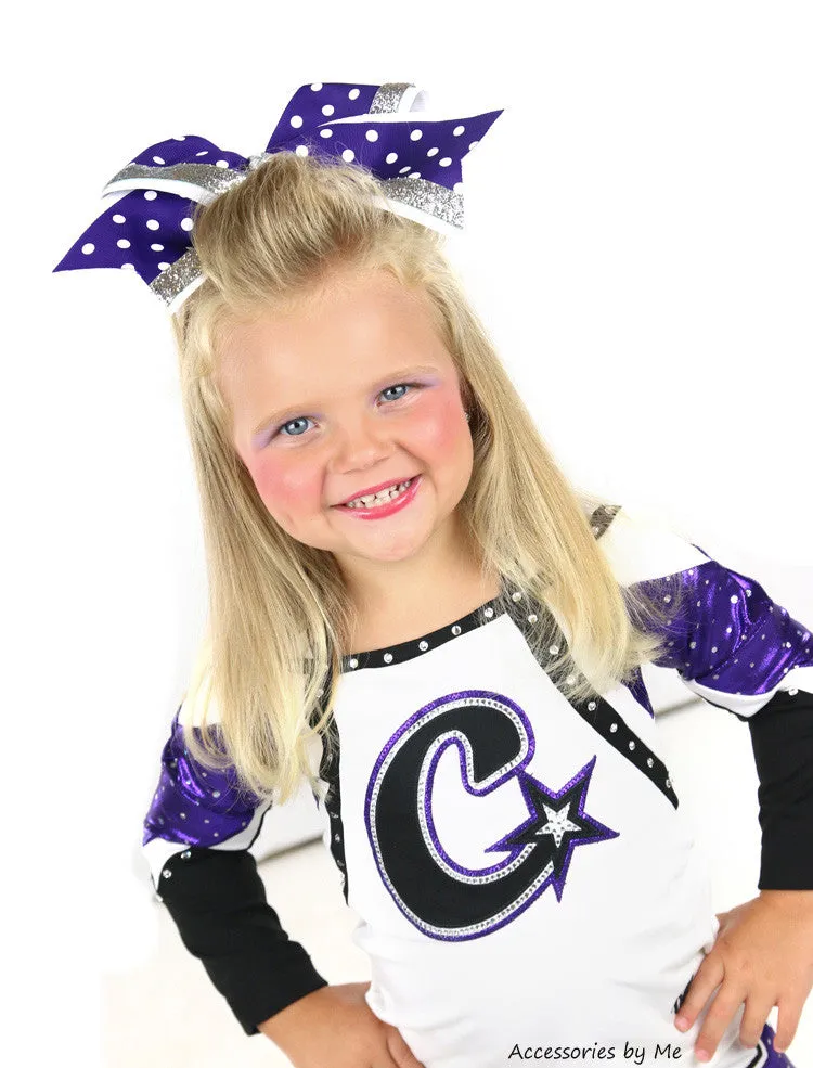 Glitter Purple White Cheer Bow