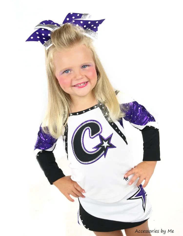 Glitter Purple White Cheer Bow