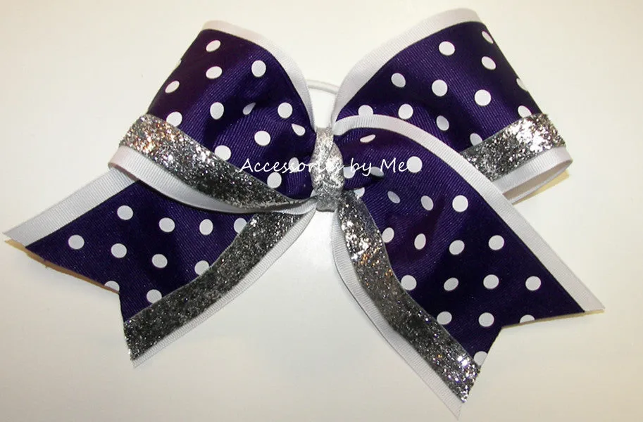 Glitter Purple White Cheer Bow