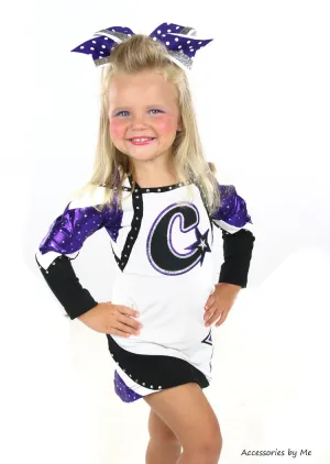 Glitter Purple White Cheer Bow