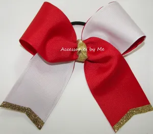 Glitter Red White Gold Cheer Bow