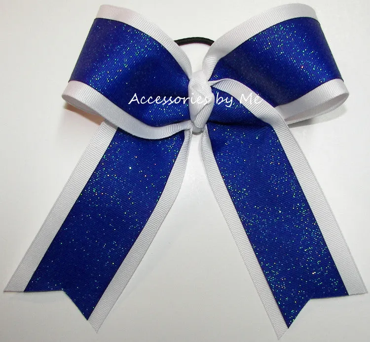 Glitter Royal Blue White Cheer Bow