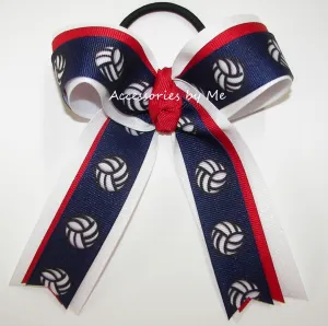 Glitter Volleyball Blue Red White Ponytail Bow