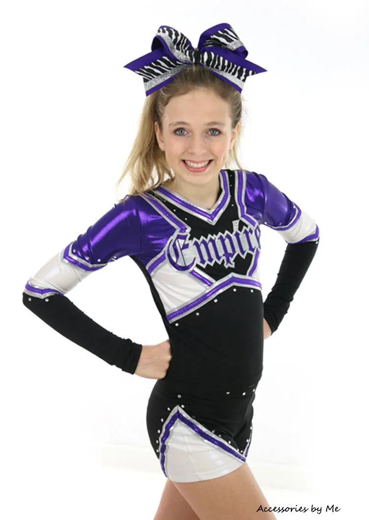 Glitter Zebra Purple Silver Cheer Bow