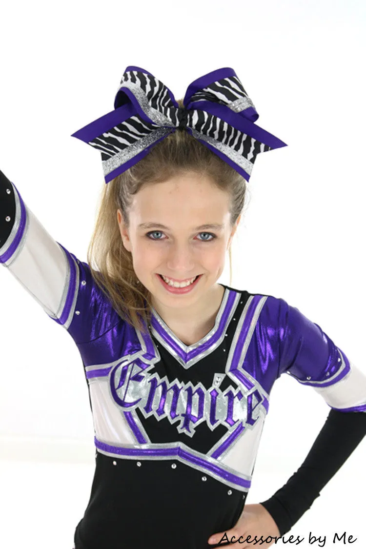 Glitter Zebra Purple Silver Cheer Bow