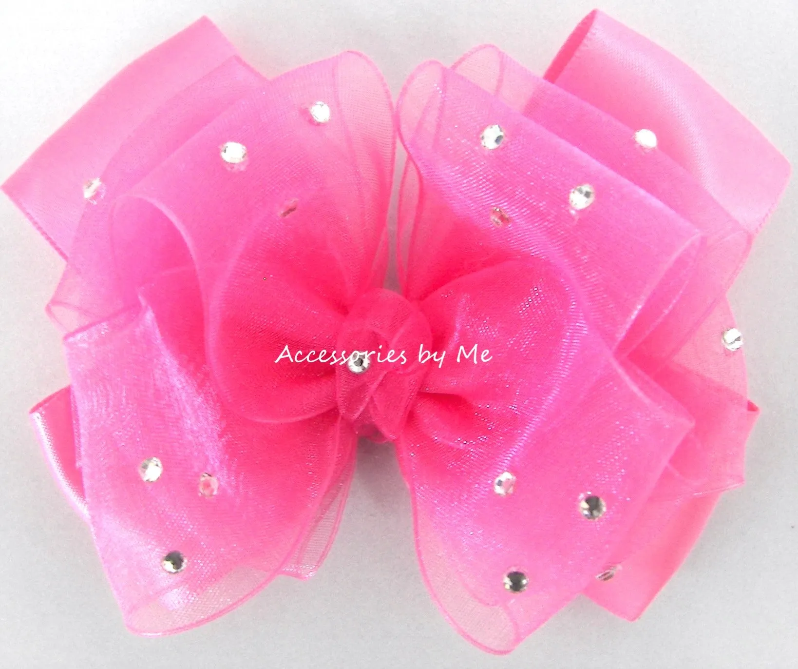 Glitzy Hot Pink Organza Satin Hair Bow