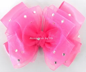 Glitzy Hot Pink Organza Satin Hair Bow