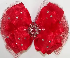 Glitzy Red Organza Satin Tutu Hair Bow