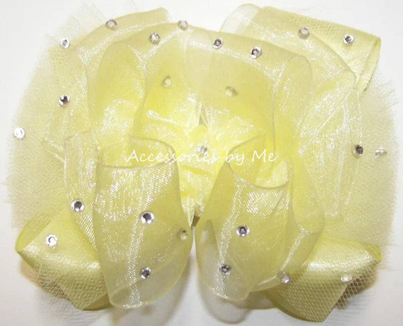 Glitzy Yellow Organza Tutu Hair Bow