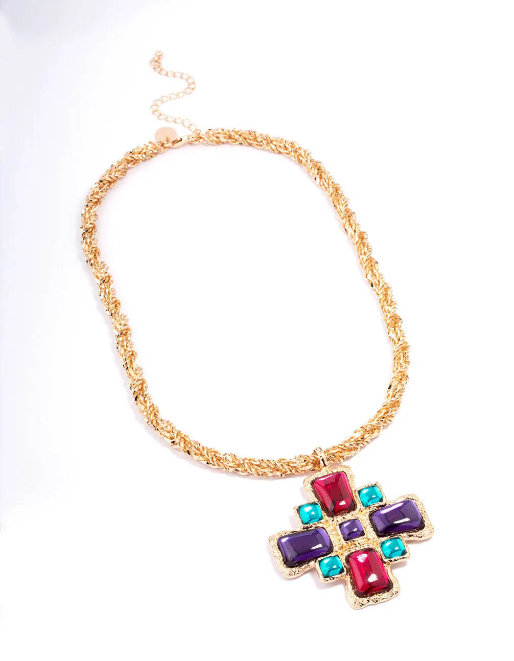 Gold Gemstone Cross Pendant Necklace