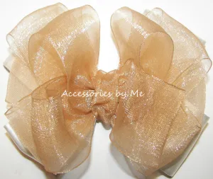 Gold Ivory Organza Satin Hair Bow