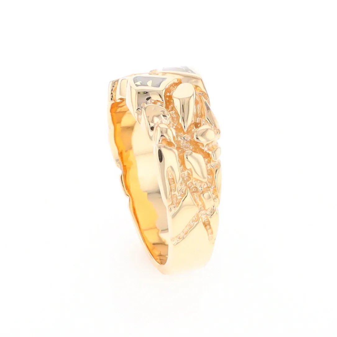 Gold Quartz Ring 3 Section Inlaid Nugget Design Band