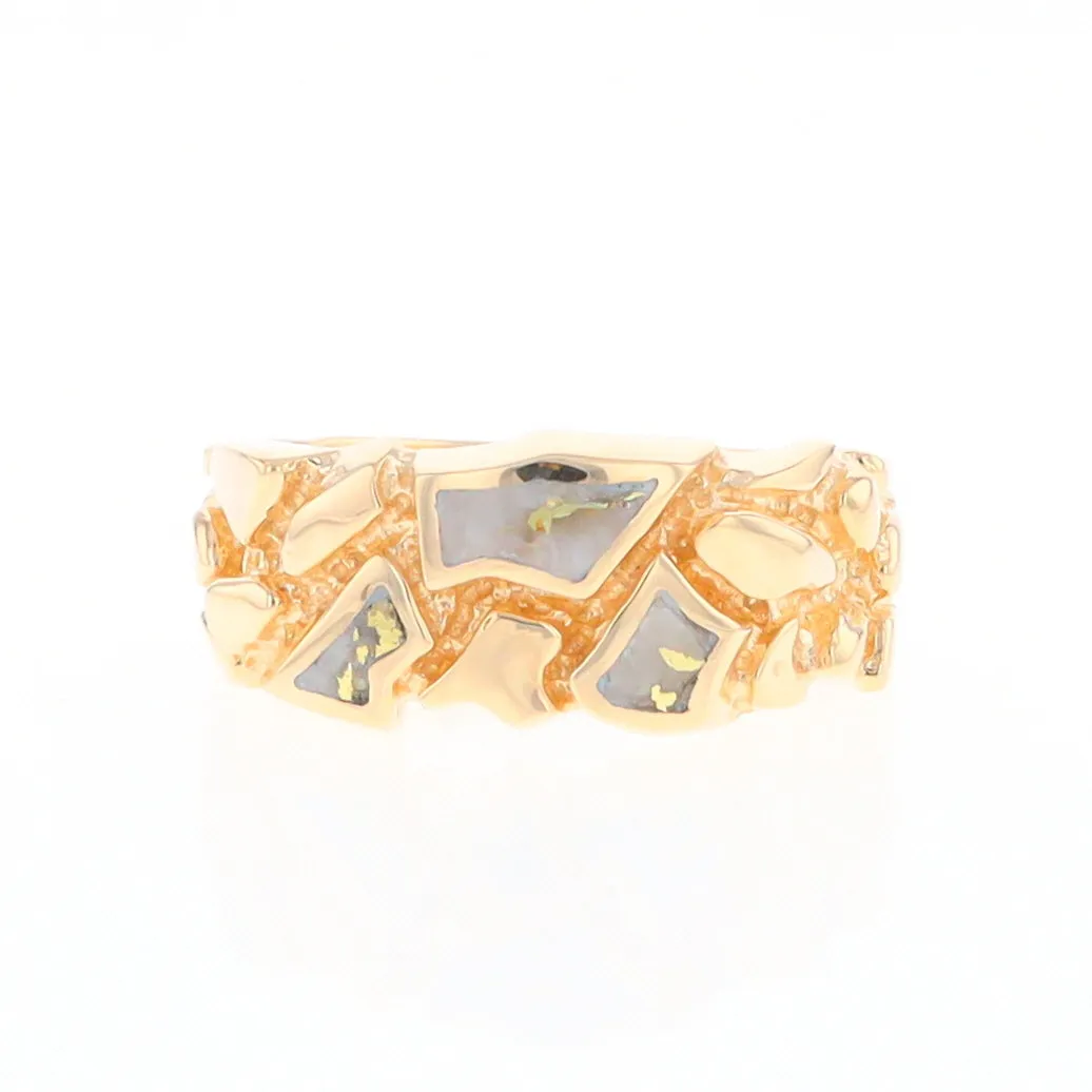 Gold Quartz Ring 3 Section Inlaid Nugget Design Band