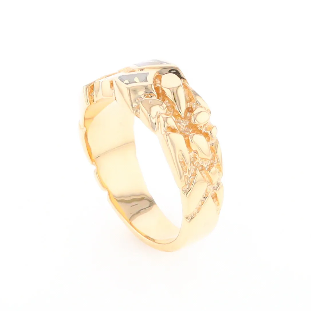 Gold Quartz Ring 3 Section Inlaid Nugget Design Band